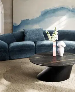Konferenčné stolíky DELIFE Konferenčný stolík Edge okrúhly 90x90 cm keramika Laminam® Noir Desir hnedá Conis kov čierna