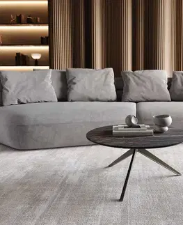 Konferenčné stolíky DELIFE Konferenčný stolík Delron 70x70 cm keramika Laminam®Noir Desir hnedá kovová krížová podstava plochý kov titanový efekt