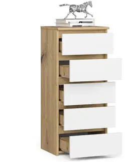 Komody a skrinky Vysoká komoda PATRIK40, dub Artisan / biely