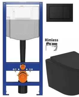 Závesné wc sety CERSANIT predstenový inštalačný systém s čiernym tlačidlom K97-0574 + WC REA CARLO MINI RIMLESS ČIERNY MAT + SEDADLO K97-526 0574 MM1