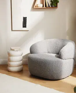Lounge kreslá DELIFE Lounge kreslo Nova 88x88 cm bouclé strieborno sivá