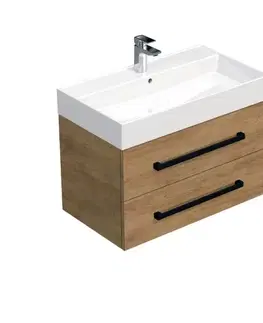 Kúpeľňový nábytok Kúpeľňová skrinka s čiernou úchytkou a umývadlom SAT Cube Way 80x53x46 cm dub Hickory mat CUBE46C803DHSAT CUBE46C803DHSAT