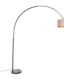 Oblúkové lampy Oblúková lampa čierna zamatový tienidlo ružový so zlatom 50 cm - XXL