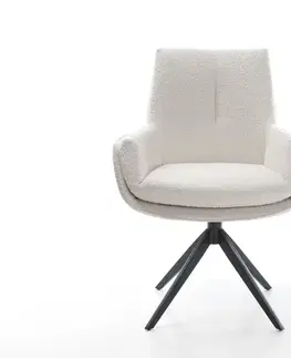 Jedálenské stoličky DELIFE Jedálenská stolička Clea-Flex bouclé bielo-krémová krížová podstava široká čierna otočná 360° s hojdacou funkciou