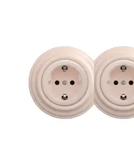 Predlžovacie káble Reblig - Dvojitá retro domová zásuvka s rámikom SCHUKO 230 V staroružová 2xRG0120+2xRG0143