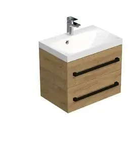 Kúpeľňový nábytok Kúpeľňová skrinka s čiernou úchytkou a umývadlom SAT Cube Way 60x53x40 cm dub Hickory mat CUBE2C60ZDH CUBE2C60ZDH