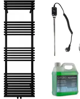 Doplnky do kúpeľne CERANO - Kúpeľňový elektrický radiátorový set Luigi - 600W - čierna matná - 1600x500 mm CER-680556