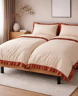Obliečky Obliečky bavlnené s Volánikom béžové 200x140cm+90x70cm TiaHome