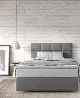Postele Boxspring DELIFE Boxspring posteľ Dream-Fine 120x200 cm mikrovlákno sivá s vreckovou pružinovou matracou a visco topperom