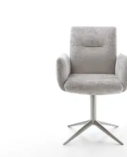 Jedálenské stoličky DELIFE Otočná jedálenská stolička Jova-Flex s opierkami chenille strieborno sivá kovová podstava z nerezovej ocele 360° otočná hojdacia funkcia vrecková pružina