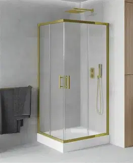 Vane MEXEN/S - Rio sprchovací kút štvorec 90 x 90, dekor, zlato + vanička Rio vrátane výpuste 860-090-090-50-30-4510