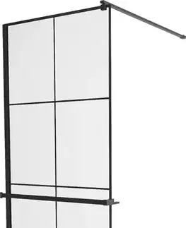 Sprchové dvere MEXEN/S - KIOTO Sprchová zástena WALK-IN s poličkou a držiakom uterákov 90 x 200, transparent/čierna 8 mm, čierna 800-090-121-70-77