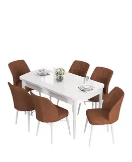 Jedálenské sety Extendable Dining Table & Chairs Set (7 Pieces) Eva - White, Tile Red