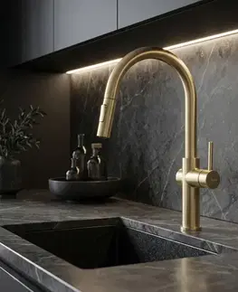 Kúpeľňové batérie REA - Kuchynská batéria Fresh vysoká Gold Brush REA-B7201