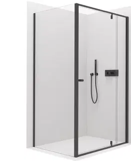 Sprchovacie kúty CERANO - Sprchový kout Santini L/P - 6 mm - černá matná, transparentní sklo - 100x80x195  - pivotový CER-428944