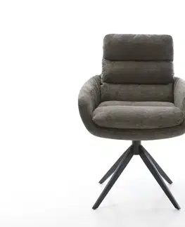 Jedálenské stoličky DELIFE Jedálenská stolička Abelia-Flex s opierkami bouclé mäkký tmavobéžová krížová podstava široká čierna otočný 360° hojdacia funkcia