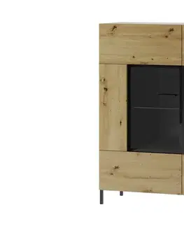Komody a skrinky LOVENA 15 presklená vitrína, dub artisan/čierna