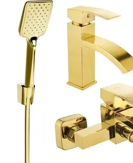 Kúpeľňové batérie MEXEN/S - Libra R62 Set umývadlovej a vaňovej batérie s príslušenstvom, zlato 745103R62-50