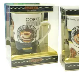 Hrnčeky, šálky, podšálky MAKRO - Hrnček s lyžičkou keramický Cappuccino Coffee rôzne dekory