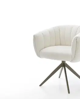 Jedálenské stoličky DELIFE Jedálenská stolička Jada-Flex bouclé mäkký béžová krížová podstava široká titánová farba 360° otočná hojdacia funkcia vrecková pružina