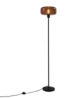 Stojace lampy Retro stojacia lampa čierna s bronzovým sklom - Bizle