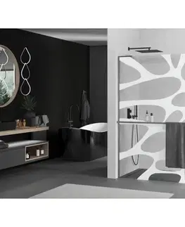 Sprchové dvere MEXEN/S - Kioto+ L Sprchová zástena WALK-IN s poličkou a držiakom uterákov 80 x 200, biely vzor, grafit kartáčovaná 800-080-123-66-97