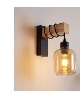 Svietidlá Brilagi - Nástenné svietidlo WOOD GLASS 1xE27/60W/230V borovica/čierna/dymová hnedá EG44078+NSTK7765