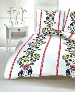 Obliečky Obliečky deluxe krepové Folklór červený TiaHome - 1x Vankúš 90x70cm, 1x Paplón 140x200cm
