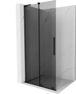 Sprchové dvere MEXEN/S - Velar L Sprchová zástena posuvná Walk-in 90 x 200, grafit 8 mm, čierna 871-090-003-43-70