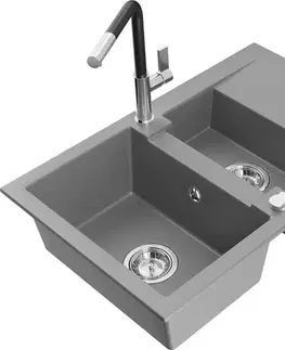 Kuchynské drezy MEXEN/S MEXEN/S - Gaspar granitový drez 1.5 s odkvapkávačom vrátane batérie Flora, šedá 6507-71-670401-07