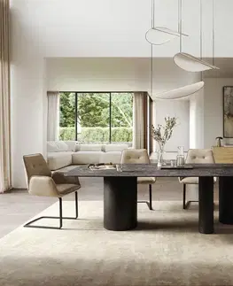 Jedálenské stoly DELIFE Jedálenský stôl Edge zaoblený 260×120 cm keramika Laminam® Nero Greco antracitová Troa kov čierna
