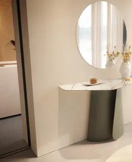 Konzolové stolíky DELIFE Konzolový stolík Edge polygonálny 140×50 cm keramika Calacatta Luxe bielo-zlato-šedá Livos kov titánová farba