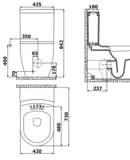 Záchody SAPHO - GRANDE WC kombi XL, spodný / zadný odpad, biela GR360