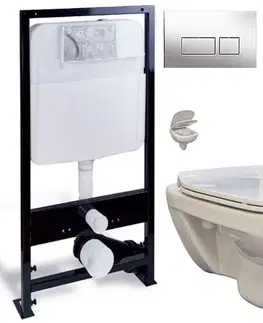 Záchody PRIM předstěnový instalační systém s chromovým tlačítkem 20/0041 + WC bez oplachového kruhu Edge + SEDADLO PRIM_20/0026 41 EG1