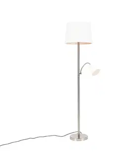 Stojace lampy Inteligentná stojaca lampa oceľ s bielym tienidlom vrátane Wifi A60 a E14 - Retro