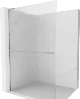Sprchové dvere MEXEN/S - Kioto+ L Sprchová zástena WALK-IN s poličkou a držiakom uterákov 70 x 200, prúžky, nikel kartáčovaná 800-070-123-97-09