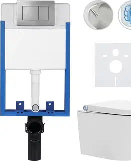 Záchody CERANO - Kompletní WC set Profi/Cronus Standard - bílá lesklá - WC tlačítko Classic/Tmavě šedá - pro zazdění - 59,3x38,4  CER-094468