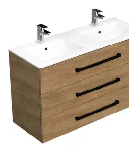 Kúpeľňový nábytok Kúpeľňová skrinka s čiernou úchytkou a umývadlom SAT Cube Way 120x71x46 cm dub Hickory mat CUBE46C1203DHMOD CUBE46C1203DHMOD