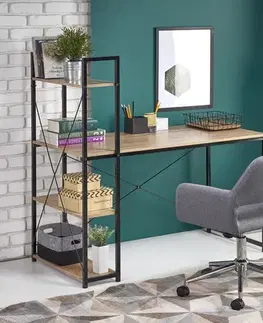 Písacie a pracovné stoly HALMAR Narvik B1 písací stôl s regálom dub sonoma / čierna