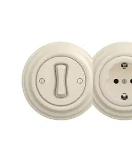 Predlžovacie káble lap - Retro jednopólový vypínač č. 1 a zásuvka SCHUKO 230 V s rámčekom v béžovom prevedení 2xKA0135+KA0128+KA0144