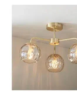 Svietidlá Endon 91968 - Prisadený luster DIMPLE 3xE14/25W/230V zlatá/dymová béžová 91968