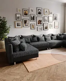 Sedacie súpravy XL DELIFE Pohovka v tvare U Clovis XL čierna modulárna pohovka rozšíriteľná