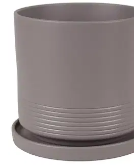 Záhrada Kvetináč Cylinder Rille 17 cm bazaltová matná + podmiska
