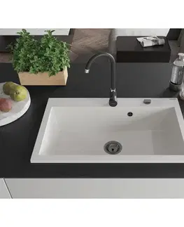 Kuchynské drezy MEXEN/S MEXEN/S - Elix granitový drez 1-miska 800 x 500 mm, biela, sifón čierna 6527801005-20-B