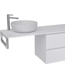 Kúpeľňový nábytok CERANO - Kúpeľňová skrinka Carole - biela matná + doska pod umývadlo Navira Slim - 18 mm + konzola chróm - 120x46x49,8 CER-606105