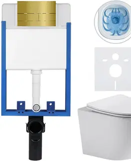 Záchody CERANO - Kompletný WC set Profi/Cesso - biela lesklá - WC tlačidlo Line/Zlatá - na zamurovanie - 49x36 CER-8050BD84244