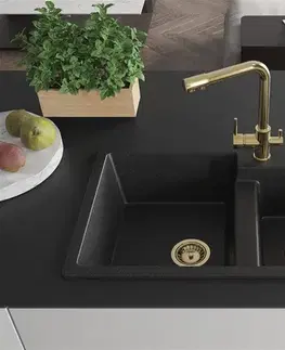 Kuchynské drezy MEXEN/S MEXEN/S - Tomas granitový drez 2-bowl vrátane batérie Duero, čierna/srebrny metalik 6516-73-671600-50