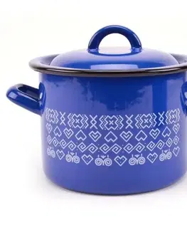 Hrnce Kinekus Hrniec smaltovaný s pokrievkou, 28cm / 14,5L, dekor Čičmany