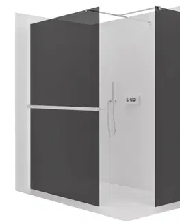 Držadlá k vani CERANO - Sprchová zástěna Walk-in Onyx T L/P - 8 mm - hranatá vzpěra + polička/držák na ručníky - chrom, grafitové sklo - 120x50x200  CER-8050BD4213