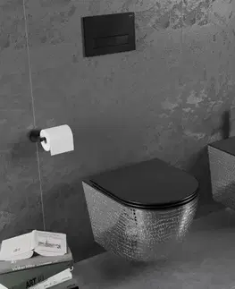 Záchody MEXEN - Lena Závesná WC misa vrátane sedátka s slow-slim, duroplast, čierna mat / strieborný vzor 30224072